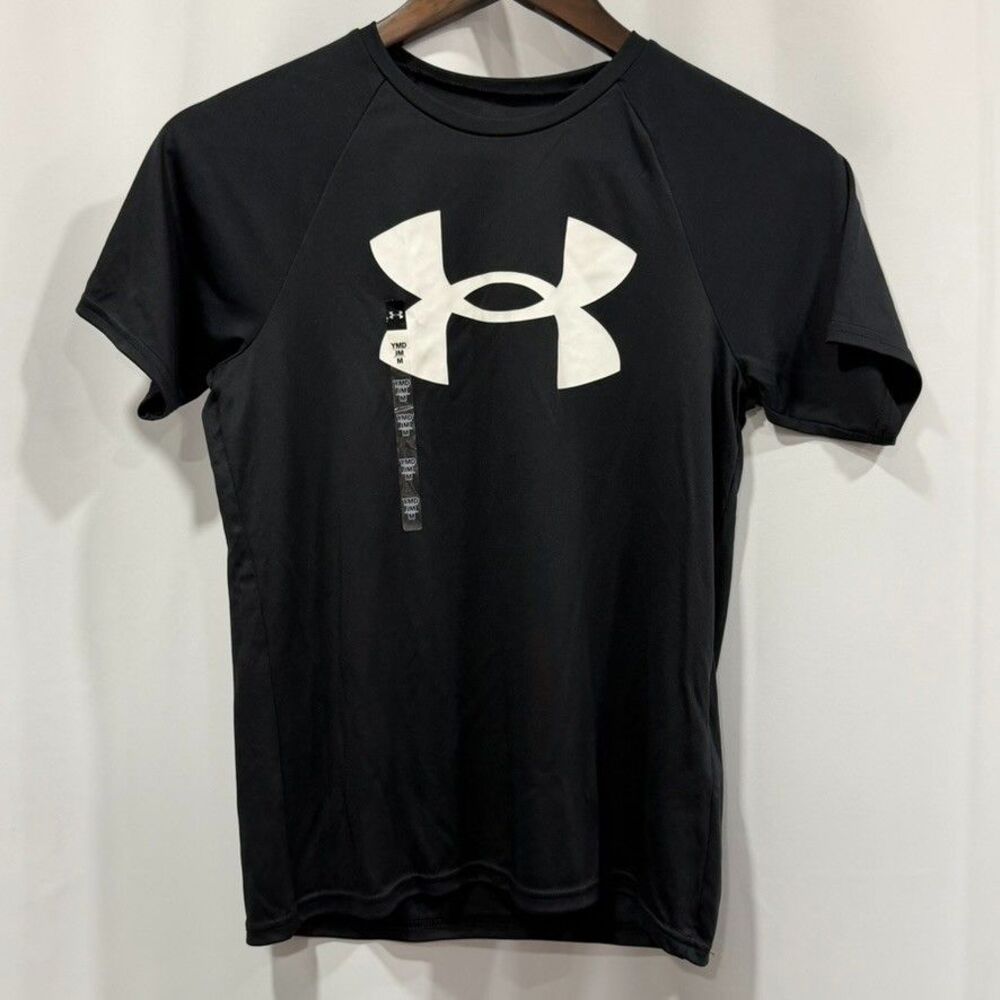 Under Armour Youth Medium Size M Big Logo Black White Shirt Heatgear NWT 655